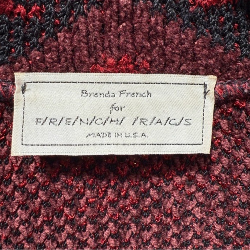 Brenda French for French Rags Red Black Chevron Knit Cardigan Sweater Size L - Picture 3 of 8